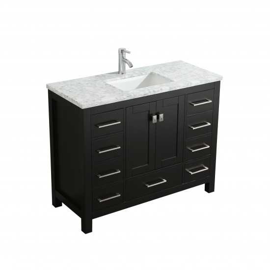 Eviva London 48" x 18" Espresso Transitional Bathroom Vanity w/ White Carrara Top