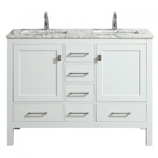 Eviva London 48" x 18" White Transitional Double Sink Bathroom Vanity w/ White Carrara Top