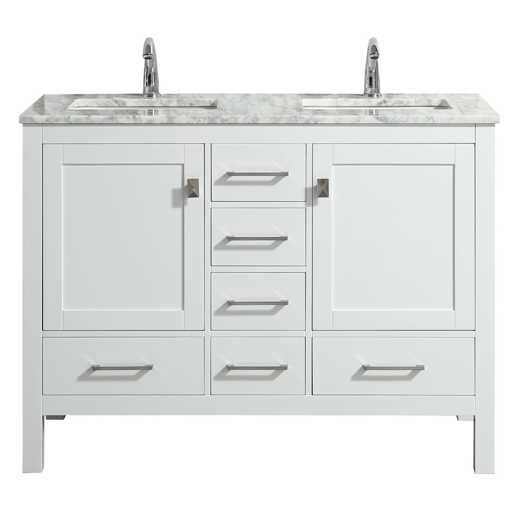 Eviva London 48" x 18" White Transitional Double Sink Bathroom Vanity w/ White Carrara Top