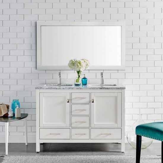 Eviva London 48" x 18" White Transitional Double Sink Bathroom Vanity w/ White Carrara Top