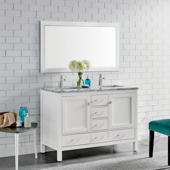 Eviva London 48" x 18" White Transitional Double Sink Bathroom Vanity w/ White Carrara Top