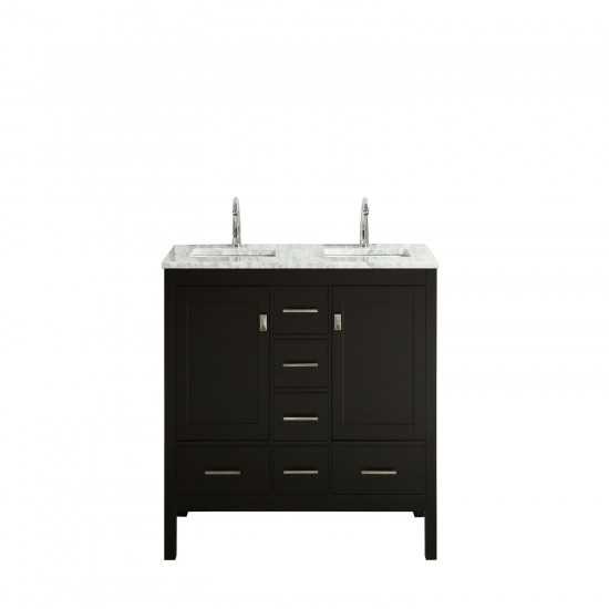 Eviva London 60" x 18" Espresso Transitional Double Sink Bathroom Vanity w/ White Carrara Top