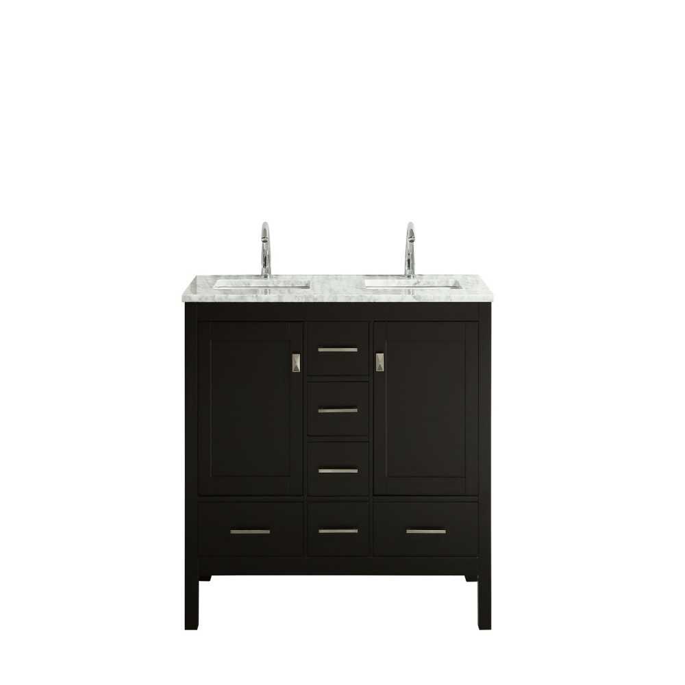 Eviva London 60" x 18" Espresso Transitional Double Sink Bathroom Vanity w/ White Carrara Top