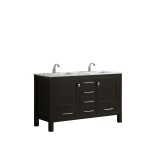 Eviva London 60" x 18" Espresso Transitional Double Sink Bathroom Vanity w/ White Carrara Top