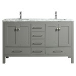 Eviva London 60" x 18" Gray Transitional Double Sink Bathroom Vanity w/ White Carrara Top