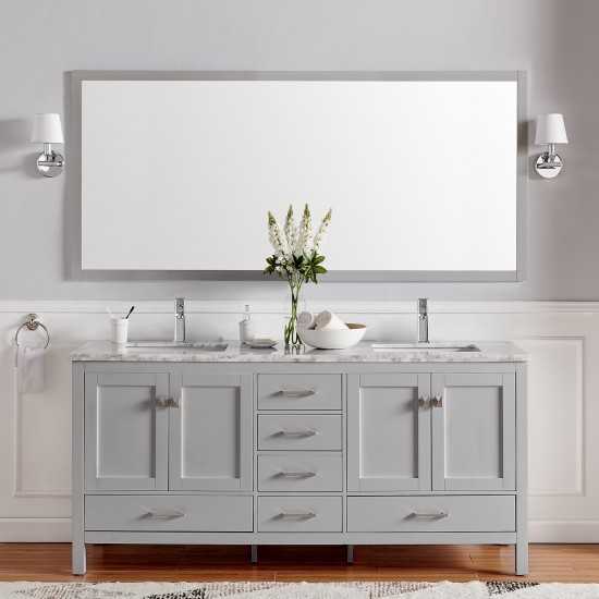 Eviva London 60" x 18" Gray Transitional Double Sink Bathroom Vanity w/ White Carrara Top