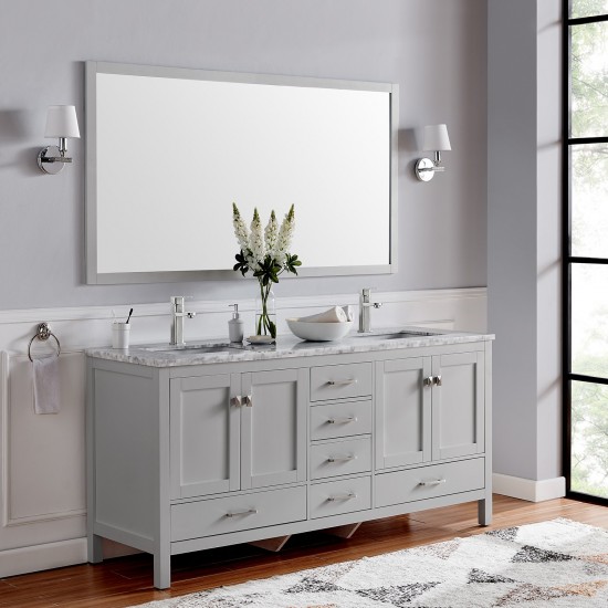 Eviva London 60" x 18" Gray Transitional Double Sink Bathroom Vanity w/ White Carrara Top