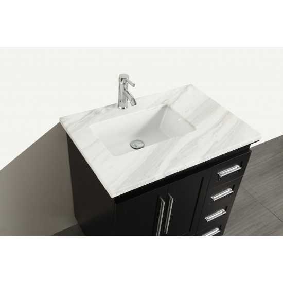 Eviva Loon 30" Espresso Transitional Bathroom Vanity w/ White Carrara Top & Long Handles