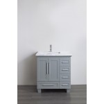 Eviva Loon 30" Gray Transitional Bathroom Vanity w/ White Carrara Top & Long Handles