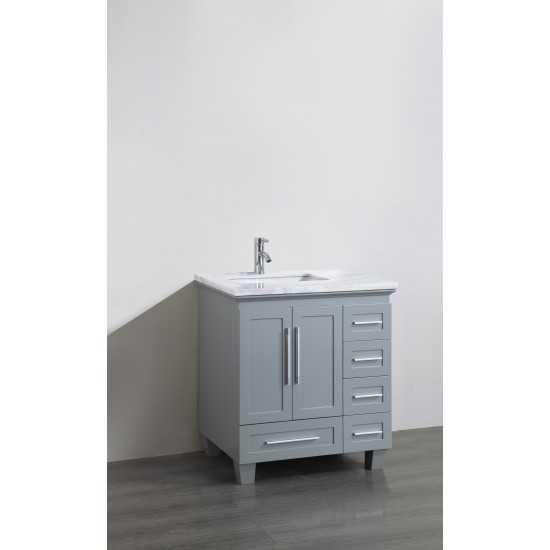 Eviva Loon 30" Gray Transitional Bathroom Vanity w/ White Carrara Top & Long Handles