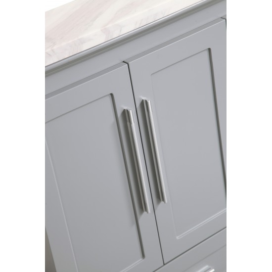 Eviva Loon 30" Gray Transitional Bathroom Vanity w/ White Carrara Top & Long Handles