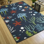 Kaleen Amalie Collection Navy LtBlue Throw Rug 1'9" x 3'