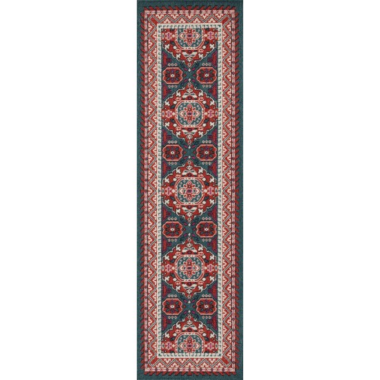 Kaleen Bitki Collection Red Teal Runner 2'2" x 7'10"