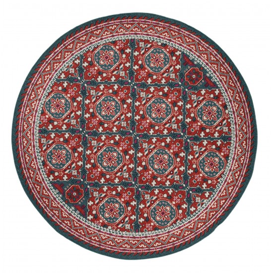 Kaleen Bitki Collection Red Teal Area Rug 5'3" x 5'3"