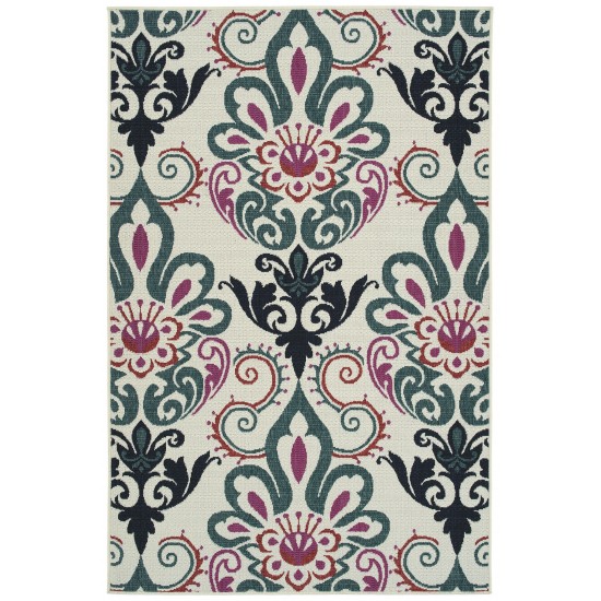 Kaleen Bitki Collection Ivory Teal Throw Rug 1'11" x 3'7"