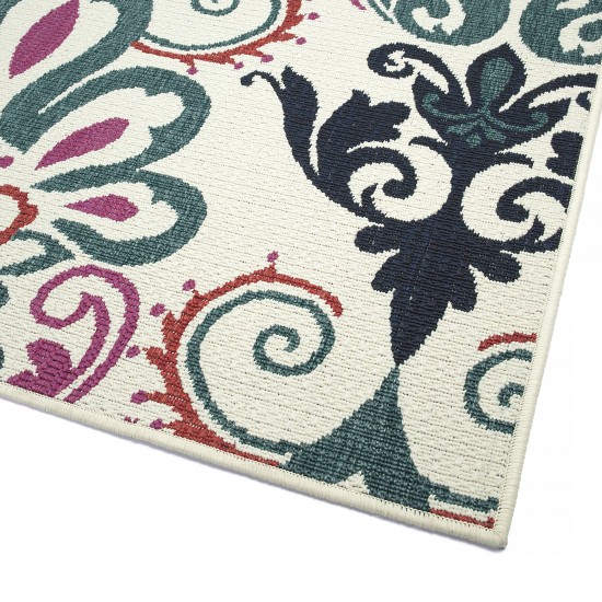 Kaleen Bitki Collection Ivory Teal Throw Rug 1'11" x 3'7"