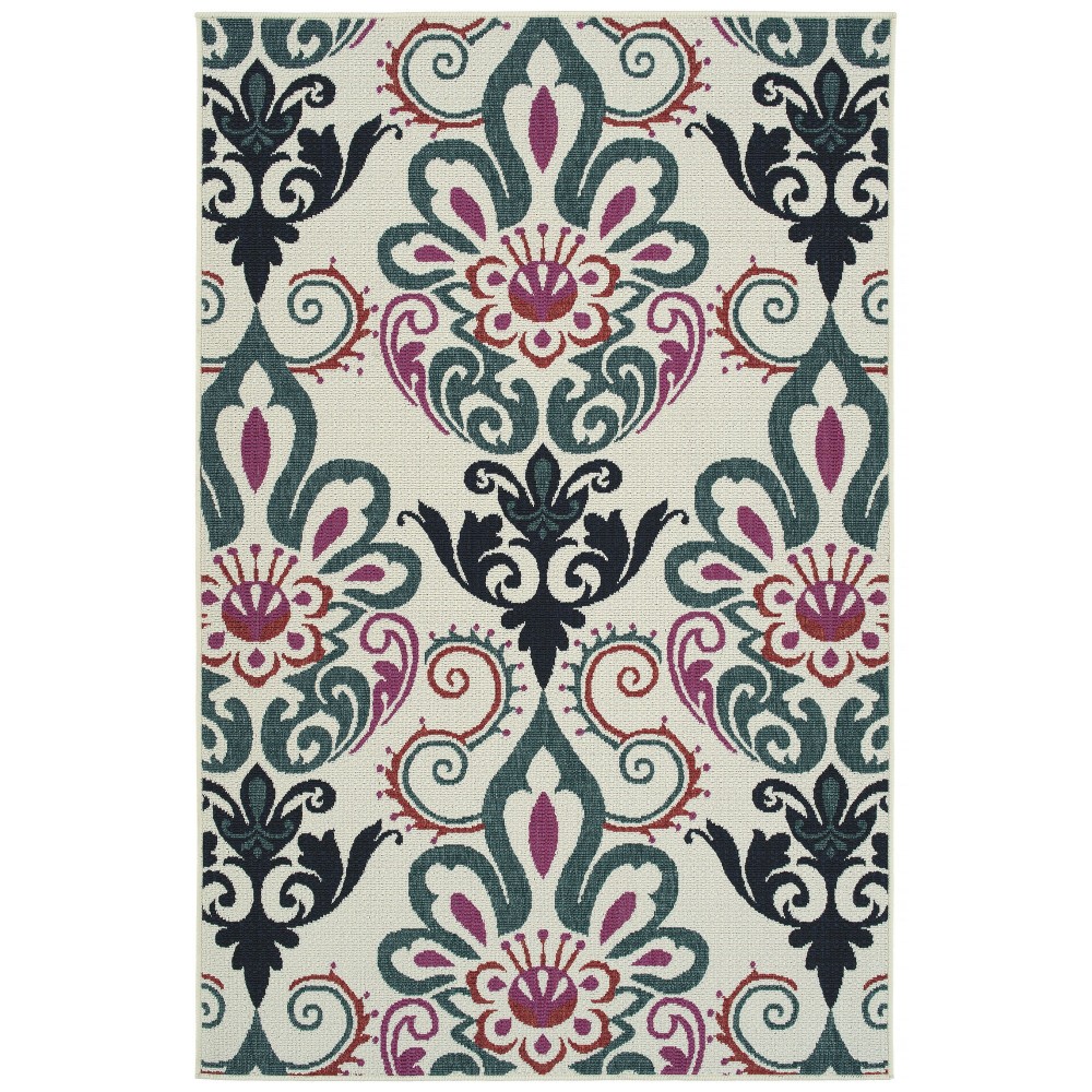 Kaleen Bitki Collection Ivory Teal Area Rug 5'3" x 5'3"