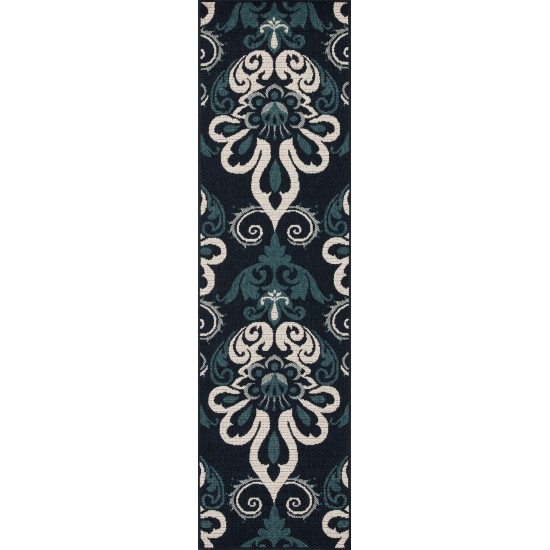 Kaleen Bitki Collection Navy Teal Area Rug 5'3" x 5'3"