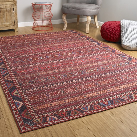 Kaleen Boho Patio Collection Red Navy Throw Rug 2' x 3'