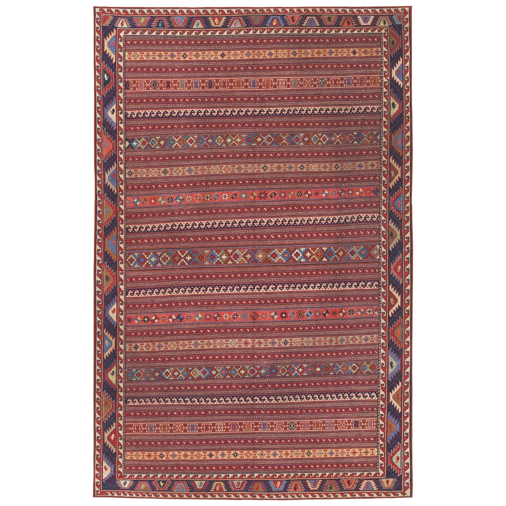 Kaleen Boho Patio Collection Red Navy Runner 2'3" x 7'6"