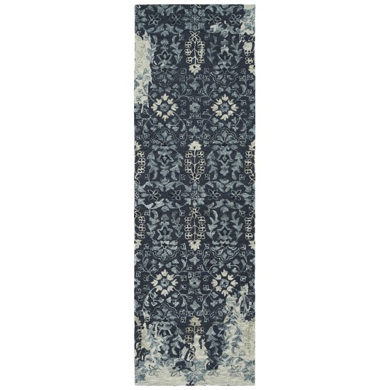 Kaleen Elijah Collection Navy Charcoal Runner 2'6" x 8'