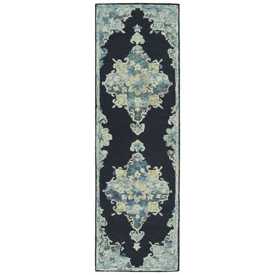 Kaleen Elijah Collection Navy Linen Runner 2'6" x 8'