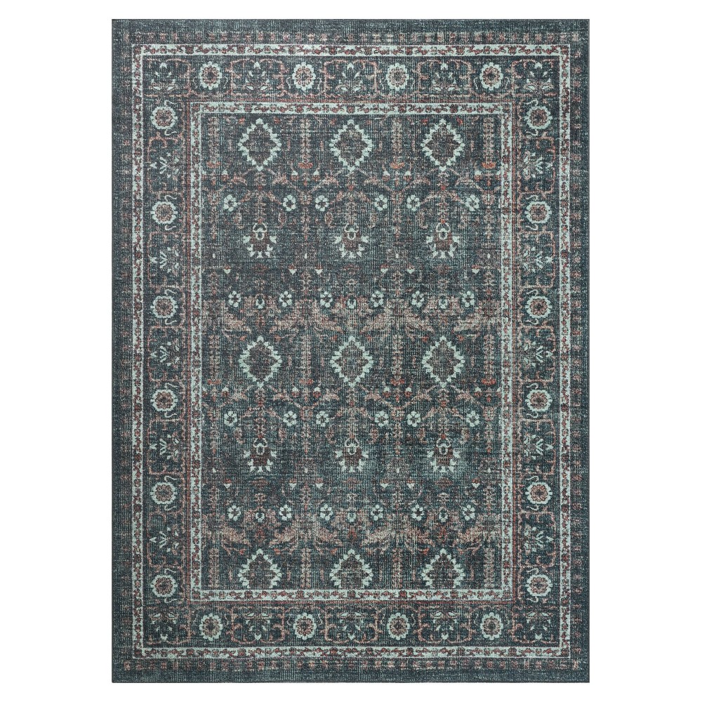 Kaleen Boho Patio Collection Dark Teal Throw Rug 2' x 3'