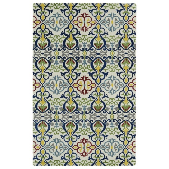 Kaleen Global Inspiration Collection Ivory Navy Runner 2'6" x 8'