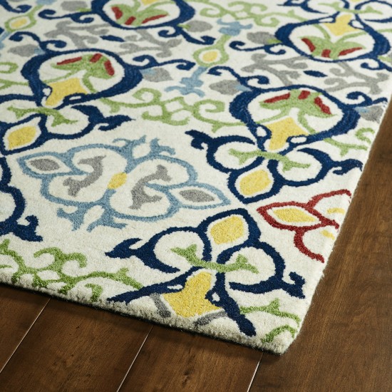 Kaleen Global Inspiration Collection Ivory Navy Runner 2'6" x 8'