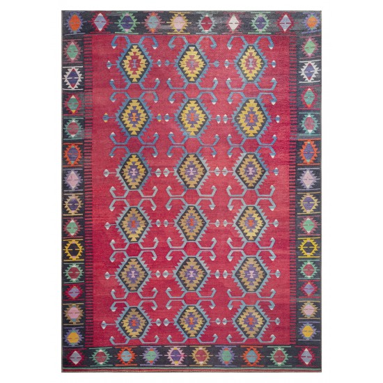 Kaleen Boho Patio Collection Bright Cranberry Throw Rug 2' x 3'