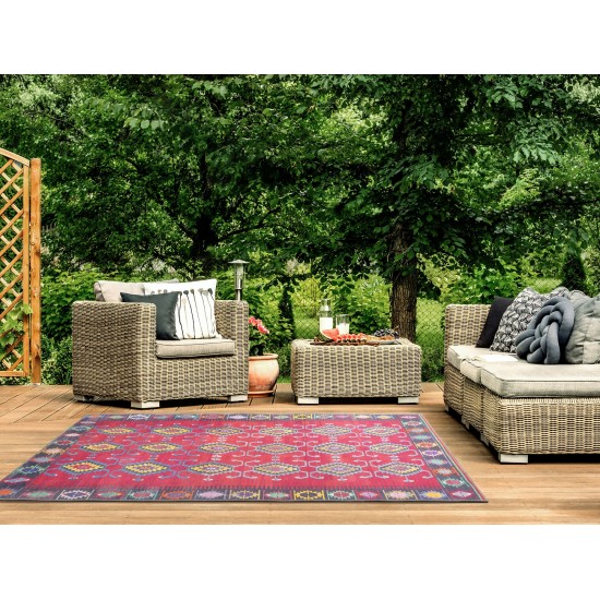 Kaleen Boho Patio Collection Bright Cranberry Throw Rug 3' x 5'