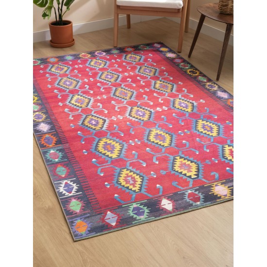 Kaleen Boho Patio Collection Bright Cranberry Area Rug 5' x 7'6"