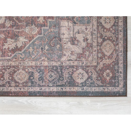 Kaleen Boho Patio Collection Multi Teal Throw Rug 2' x 3'