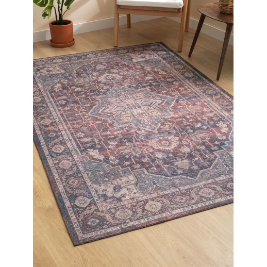 Kaleen Boho Patio Collection Multi Teal Throw Rug 2' x 3'