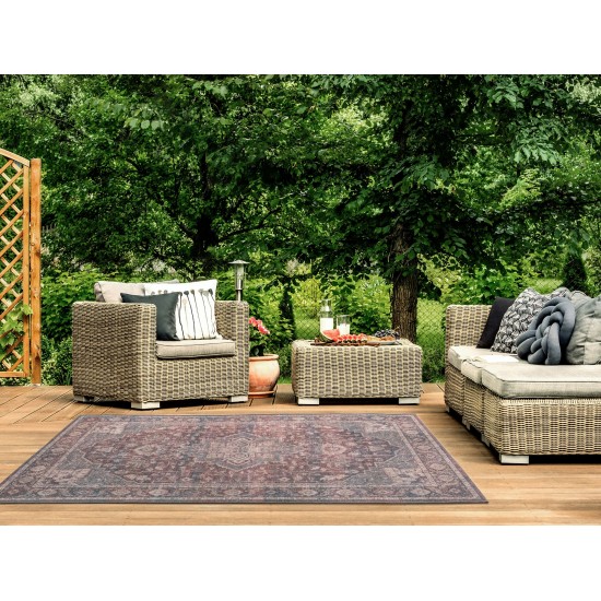 Kaleen Boho Patio Collection Multi Teal Throw Rug 2' x 3'