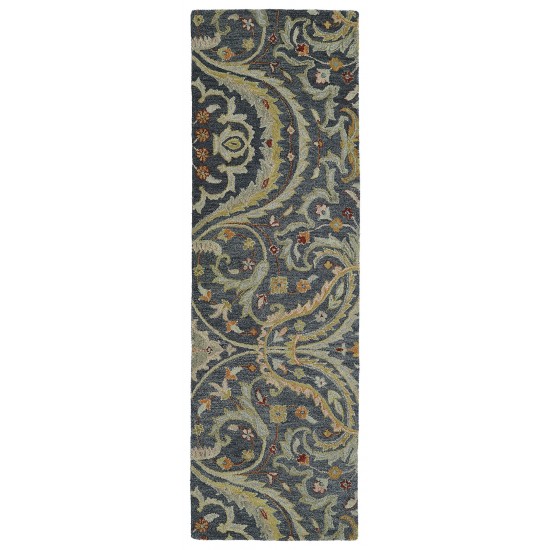 Kaleen Helena Collection Pewter Gray OliveGreen Runner 2'6" x 8'