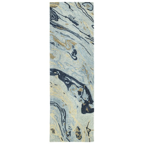 Kaleen Marble Collection Blue Spa Runner 2'6" x 8'