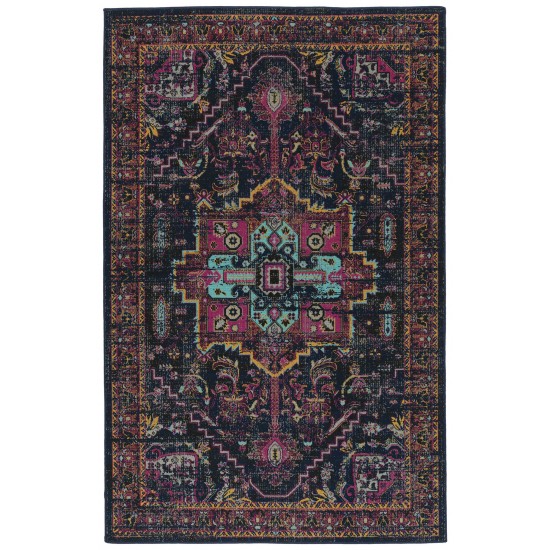 Kaleen Zuma Beach Collection Navy Pink Throw Rug 2' x 3'