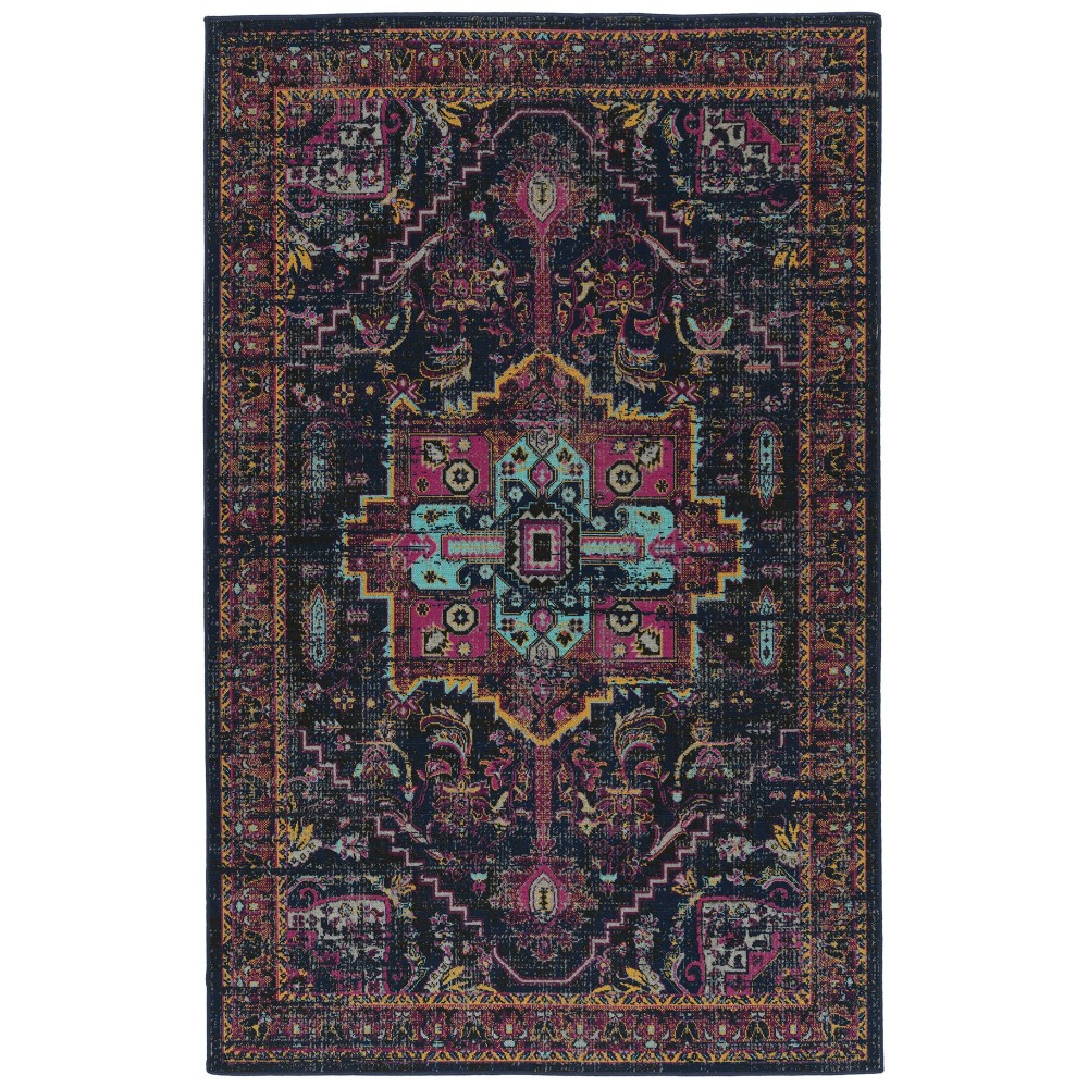 Kaleen Zuma Beach Collection Navy Pink Throw Rug 2' x 3'