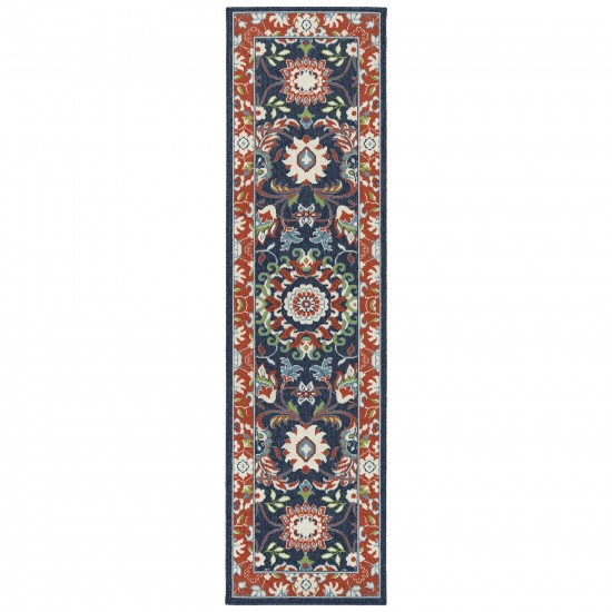 Kaleen Sunice Collection Tangerine Navy Runner 2'2" x 8'