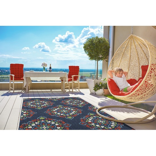 Kaleen Sunice Collection Navy Tangerine Throw Rug 1'9" x 3'