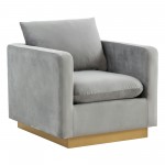 LeisureMod Nervo Velvet Accent Armchair In Light Grey