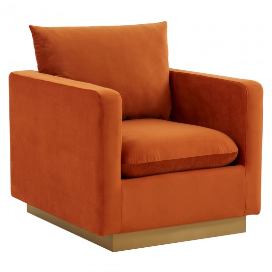 LeisureMod Nervo Velvet Accent Armchair In Orange Marmalade