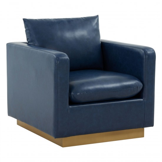 LeisureMod Nervo Leather Accent Armchair In Navy Blue