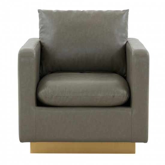 LeisureMod Nervo Leather Accent Armchair In Grey