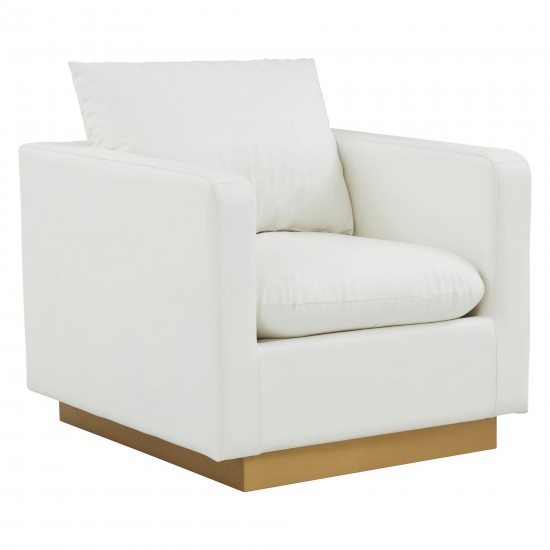LeisureMod Nervo Leather Accent Armchair In White