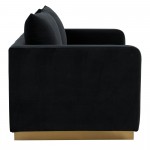 LeisureMod Nervo Modern Mid-Century Upholstered Velvet Loveseat In Black