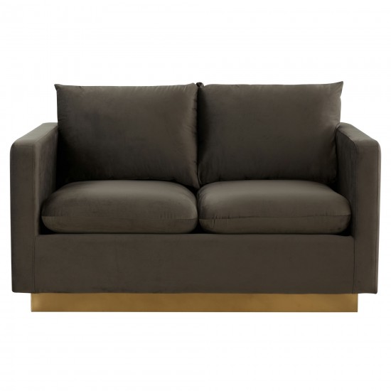LeisureMod Nervo Modern Mid-Century Upholstered Velvet Loveseat In Dark Grey