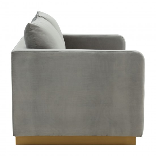 LeisureMod Nervo Modern Mid-Century Upholstered Velvet Loveseat In Light Grey