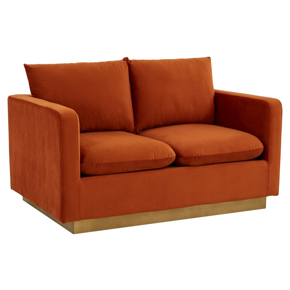 LeisureMod Nervo Modern Mid-Century Upholstered Velvet Loveseat In Orange